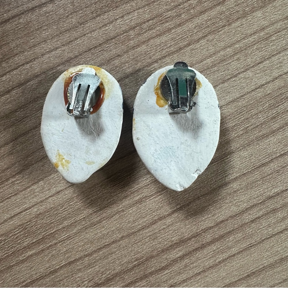 Vintage Ceramic Face Clip-On Earrings | Hand-Painted Whimsical Folk Art Jewelry - Picture 11 of 11